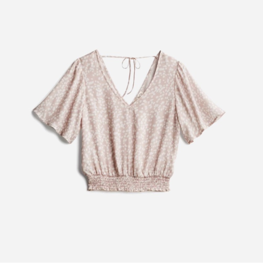 V-Neck Beige Dotted Crop Top